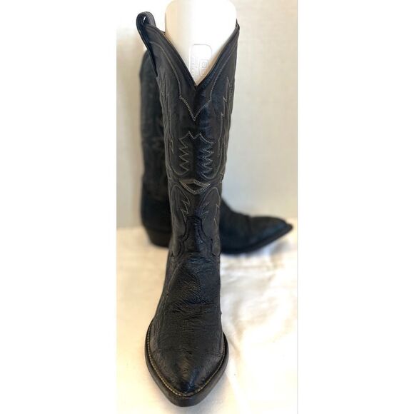 Tony Lama #05226 Black Leather Ostrich Toe Western Pointed Men’s Boots SZ 7.5 EE - Picture 2 of 13